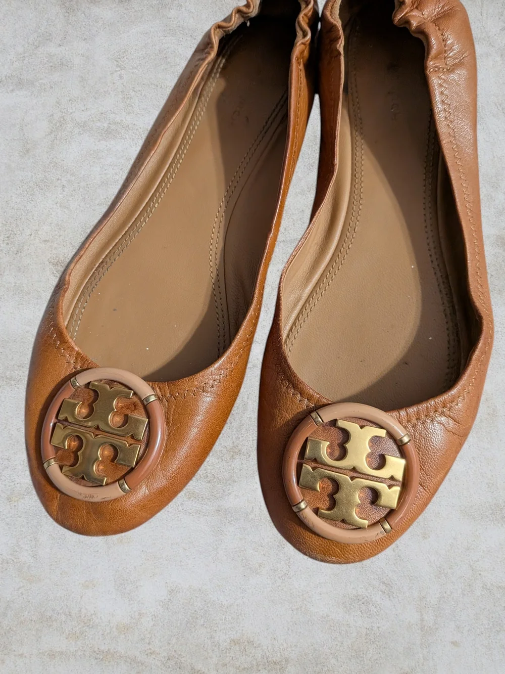 Tory Burch Brown Leather Logo Ballet Flat